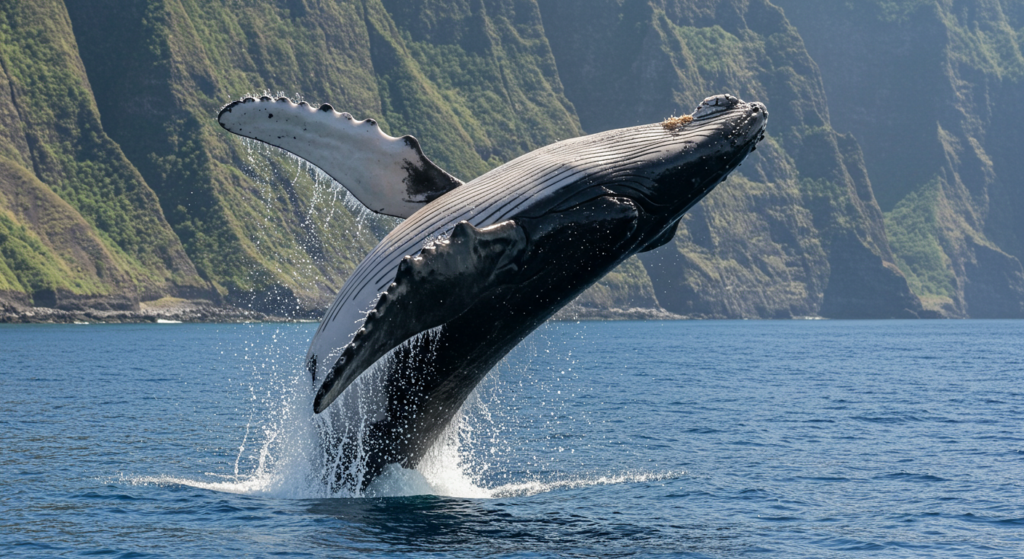 Une baleine saute en mer à la réunion