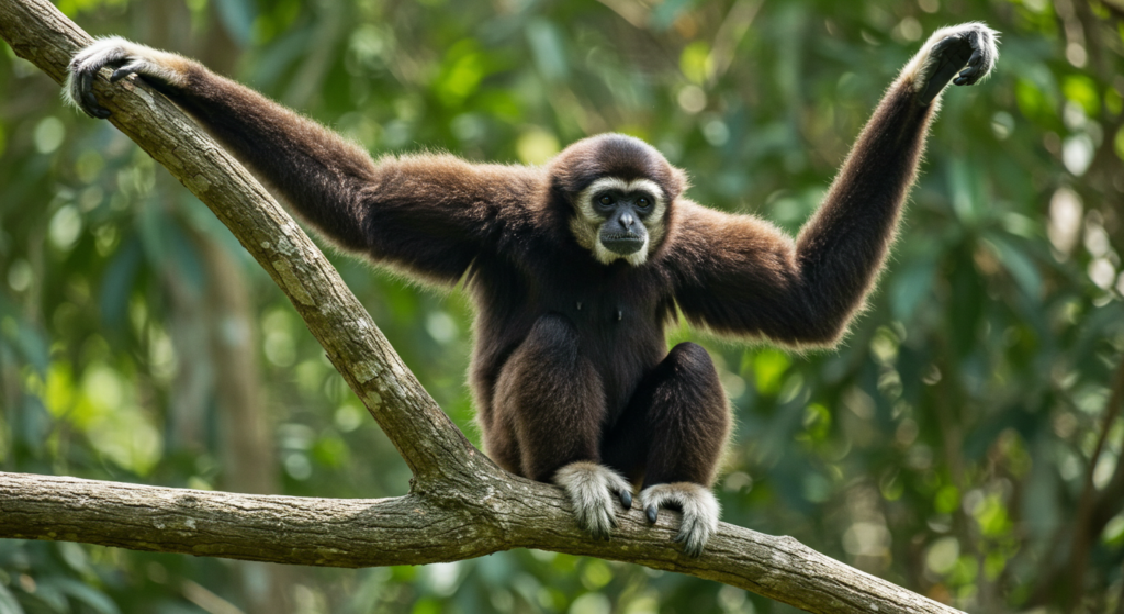 gibbon à mains blanches dans la forêt de Khao Yai