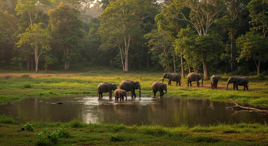 Groupe d'éléphants au parc national de Kui Buri