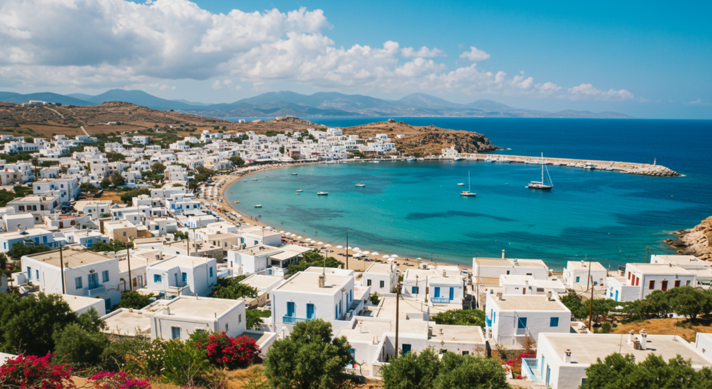 Vue du bord de mer de l'île de Paros