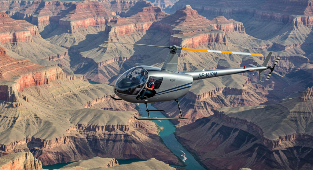 Helicoptère gris au dessus du Grand Canyon aux USA