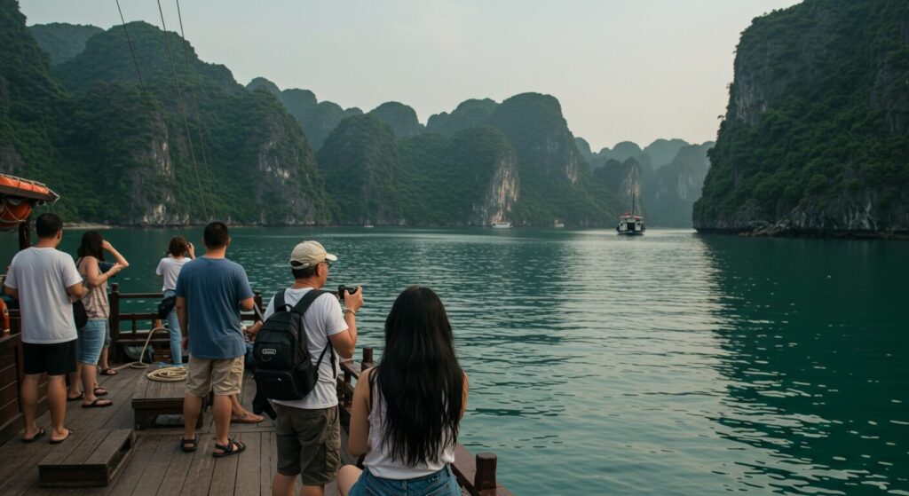 Des touristes sur la terrasse en bord de mer au Vietnam