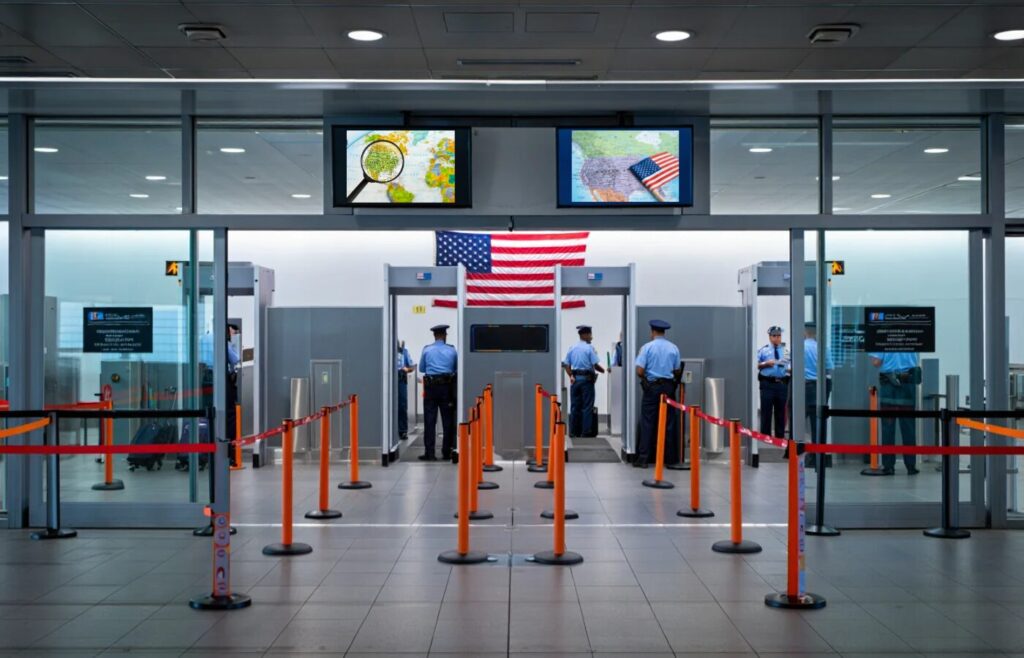 Checkpoint de sécurité à l'aeroport avant l'entrée aux Etats-Unis